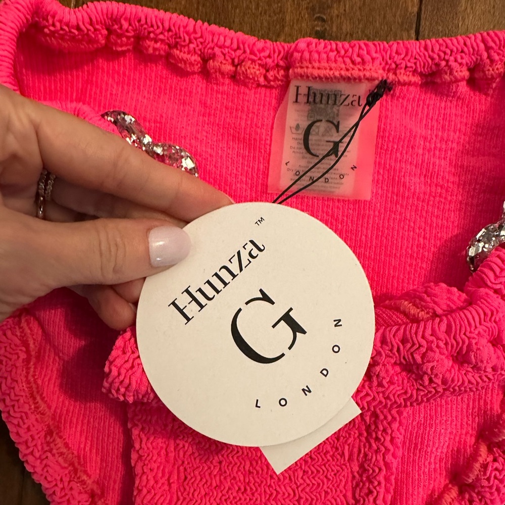Hunza G Pink Glitter Heart Nicole Crinkle Bikini Set One Size - Picture 11 of 15